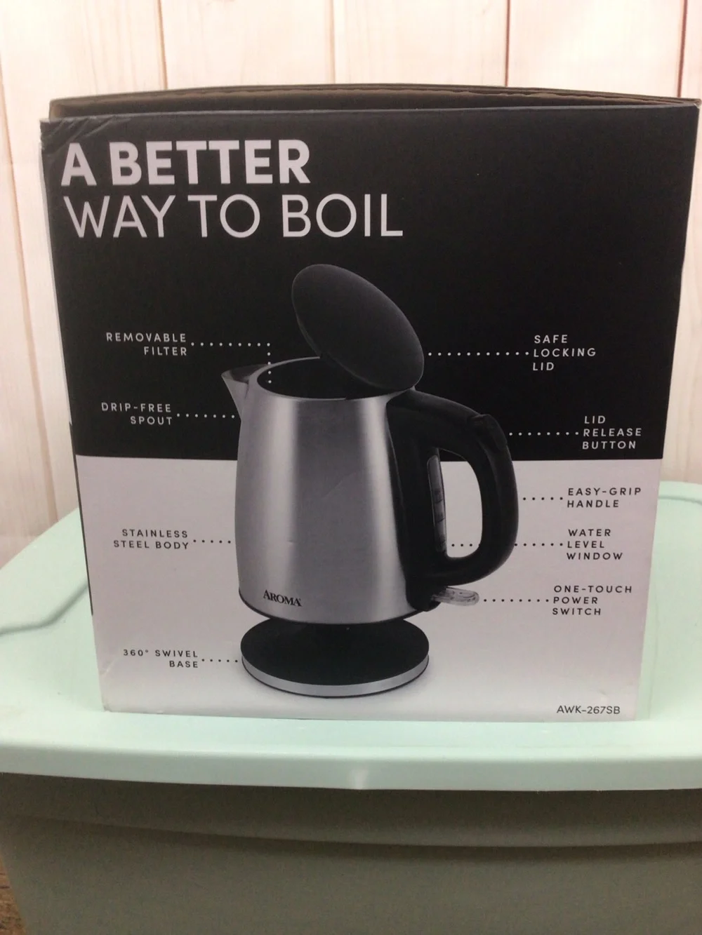 Aroma 1L Silver and Black Electric Kettle Model AWK-267SB